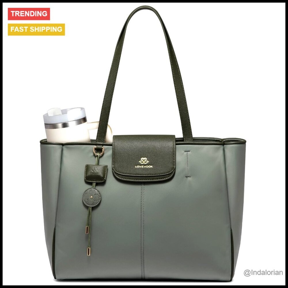 Nylon Laptop Tote Bag Lightweight Work Purse with Luggage Straps